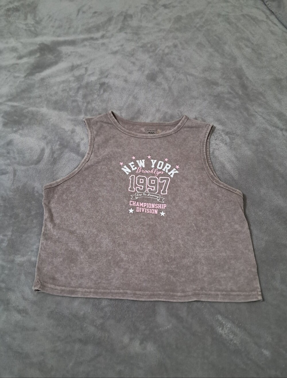 Orange Kiss Womens 90's Graphic Cropped Tank Top New York 1997 Acid Wash Sz. XL